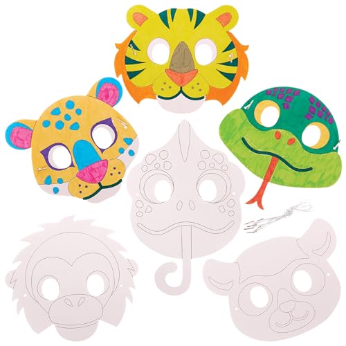 Baker Ross FX556 Masques animaux de la forêt tropicale - Lot de 10, masques de loisirs créatifs pour enfants