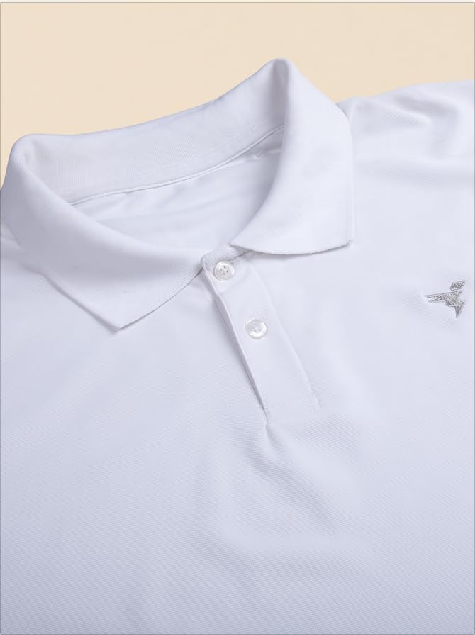Image of TECHNOSPORT Men's Solid Slim Fit Polo Collar T-Shirt MATPIQ Half Sleeve Button Polyester for Gym Golf Casual Anti Odour UPF50+