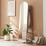 [en.casa] Specchio a Figura Intera con Appendiabiti Stand Porta Abiti con Specchio da Terra Ripiani Barra Porta Vestiti per Ingresso Camera da Letto 165 x 40 x 35 cm - Avena Oatmeal