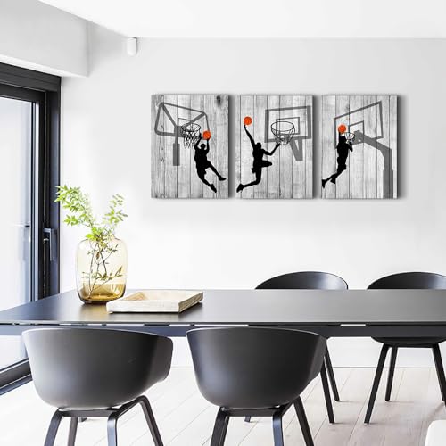 DZRWUBHS Framed Canvas Wall Art For Living Room Boy Bedroom Room Office Wall Decor Black And White Wall Pictures Prints Artwork Play Basketball Sport Wall Paintings Modern Home Decor 12x16 3 Piece