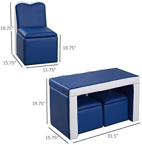 Qaba Kids Sofa Set 2-in-1 Multi-Functional Toddler Table Chair Set 2 Seat Couch Storage Box Soft Sturdy Blue
