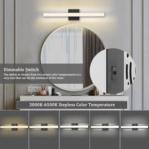 Image of Sconces Wall Lighting for Vanity, Modern Dimmable Matte Black LED Wall Mount Vanity Lighting Fixture, 24 Inches 25W 3000K Bathroom Wall Lights with Acrylic Shade Indoor for Bedroom, Living Room