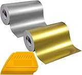 ORACAL 651 Multi-Color Vinyl Starter Kit 12' x 5ft 2-Roll Bundle Including Hard Yellow Detailer Squeegee (Silver/Gold)
