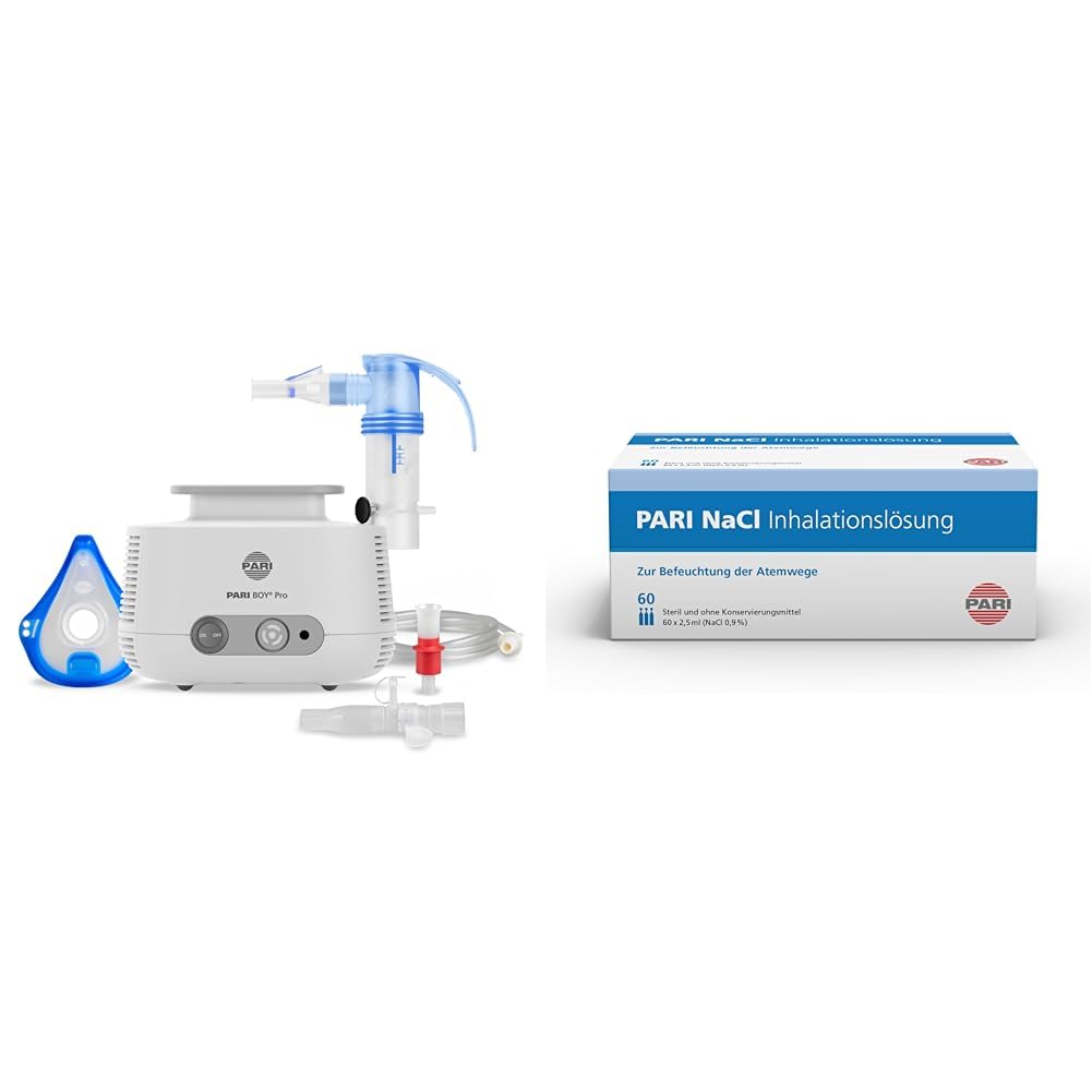 Bundle aus PARI BOY Pro Inhalationsgerät Erwachsene und Kinder – Inhalator zur Therapie von schweren Atemwegserkrankungen + PARI NaCl Inhalationslösung, 60 St. Ampullen