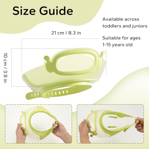 Image of FUNUPUP Baby Shower Cap for Kids, Baby Bath Shampoo Visor Cap Hair Washing Shield Adjustable, Green Robot