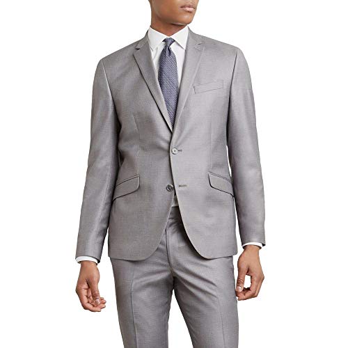 Kenneth Cole REACTION Men's Techni-Cole Stretch Slim Fit Suit Separate Blazer (Blazer, Pant, and Vest), Light Grey Basketweave, 38 Regular