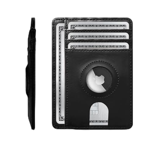 Trackable Wallet for Men – Slim RFID-Blocking Leather Cardholder with Optional Tracker Holder – Minimalist Front Pocket Wallet for Tracking & Everyday Carry (Black)