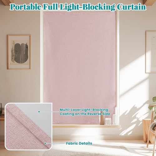 Image of 100% Blackout Curtains for Bedroom Stick On Curtains Window Shades Pull Down Blackout Window Cover No Drillng Self Adhesive Curtains No Rod Small Windows, W46 x L72 inch, 1 Panel, Light Pink