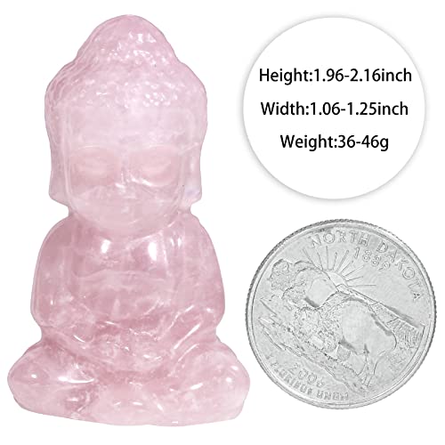 Estatua de Buda tallada a mano en cuarzo rosa 1.9 pulg miniatura 3