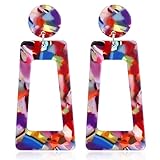 Pendientes colgantes de acrílico cuadrados para mujer, resina geométrica, ligeros, aretes de tuerca de declaración de aro, placa de acetato de moda, joyería para el oído, Metal, estrás
