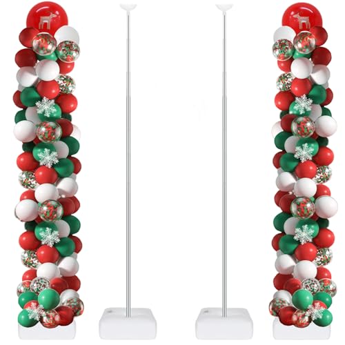 2 Set Balloon Column Stand Kit for Floor, VETOGETHER 2025 Updated Balloon Tower Stand Kit with Heavy Base, Adjustable Metal Balloon Stand for Party Decoration