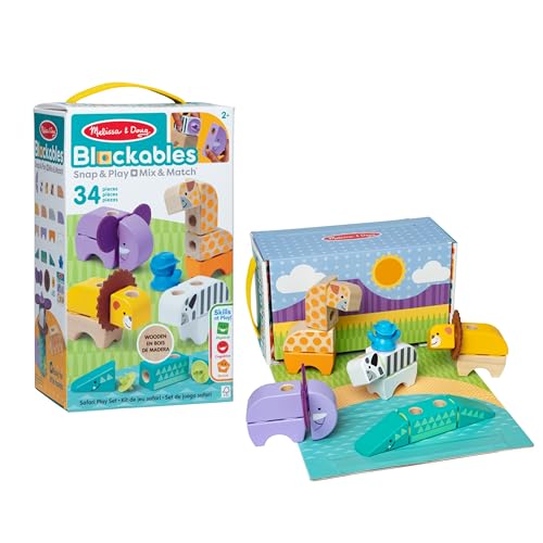 Melissa & Doug Blockables Set del Safari – Set di Costruzioni in Legno con Blocchi Collegabili (34 Pezzi), Gioco Creativo e Educativo, Regalo per Bambini e Bambine, 2+ Anni - Certificati FSC