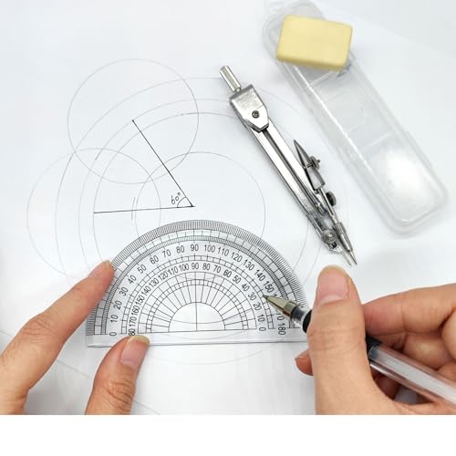 BlingKingdom Conjunto de bússola de desenho com refis de chumbo e borracha conjunto transferidor de