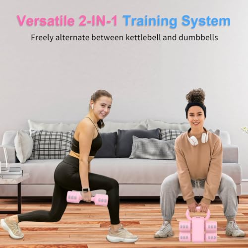 Sagsewful 2-in-1 Adjustable Dumbbell Set, 4 Levels Hand Weights (Each 2.2/3.3/4.4/5.5lb) for Women & Men, Weights Dumbbell Set Convertible to Kettlebell for Home Gym Strength Training (Pink) by Sagsewful - Image 2