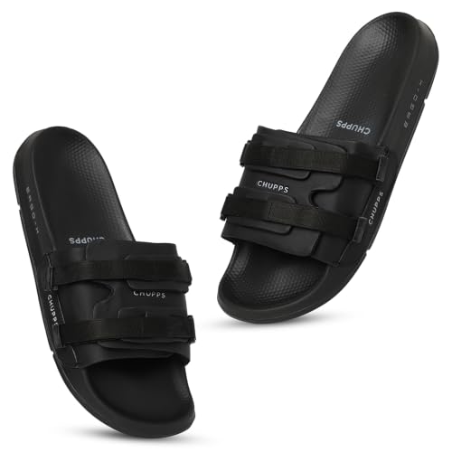 Image of CHUPPS Element Grey & Black Drift Orthopedic Slippers | Soft Footpharma Footbed | Breathable Ventilation Holes | Lightweight Flip Flops | Anti-Skid Chappals for Everyday For Mens