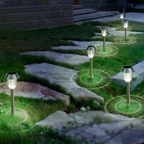 Aglaia Solar Lights Outdoor, Solar Garden Lights, Solar Path Lights, Stainless Steel Waterproof LED Outdoor Lights, Security Landscape Lighting, Pathway, Driveway, Patio, Yard Decoration (6 Pack)