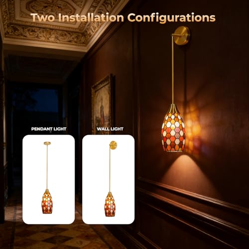 Brown Tiffany Pendant Light Wide 4.8'' Height 7.8'',Victorian Tiffany Style - image 9