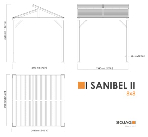 Sojag 8' X 8' Sanibel Ii Hardtop Gazebo Outdoor Weather-Resistant Aluminum Frame Sun Shelter #TOP2