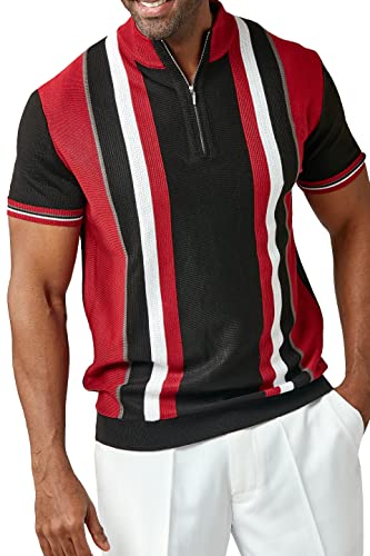Men’s Short Sleeve Knit Sports Shirt - Modern Polo Vintage Classics: Plaid Mix (Large, BLACK2)