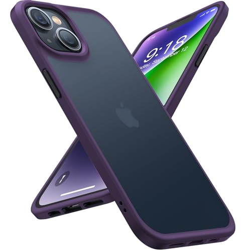 TORRAS Guardian Shockproof for iPhone 13/14 Case, [Military-Grade Drop Tested] Durable Protective Matte Hard PC Back Slim Thin DIY-Buttons for iPhone 13/14 Case, Translucent Black Black for