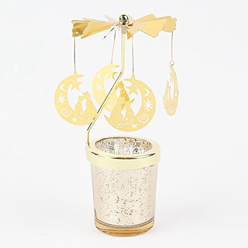 Mecela Spinning Candle Holder With Cup, Golden Rotating Candlestick Set For Romantic Wedding, Christmas Party, Home Table Decorations, Favor Gift (Moon Cat) #TOP26