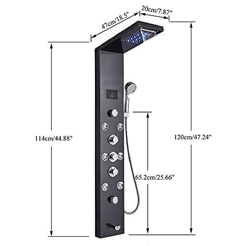 Votamuta LED Light Rainfall Waterfall Shower Head Shower Panel Tower System Rain Massage System with Body Jets,Hydroelectricity Temperature Display Hand Shower and Horizontal Spray Fingerprint-Free - Image 3