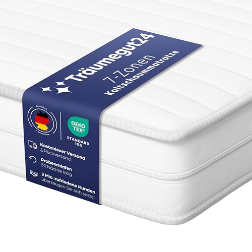 Träumegut24 AquaFlex 7-Zonen Matratze 90x200 cm | H2&H3 | Ergonomische Kaltschaummatratze | Hypoallergen & Antibakteriell | Bezug abnehmbar & waschbar | Oeko-TEX® | (19cm, 90 x 200 cm)