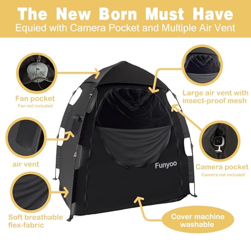 Image of Pop Up Blackout Tent for Babbies and Toddlers, One Click Setup Baby Travel Crib Tent, Blackout Cover for Pack N Play and Baby Crib