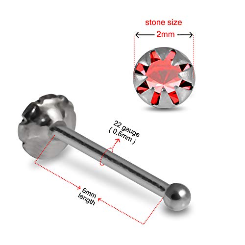 20 Pieces Mix Color Jeweled Flower Set 925 Sterling Silver Nose Pin Ball End 20Gx1/4 (0.8X6Mm). Pack In Acrylic Box. #TOP1