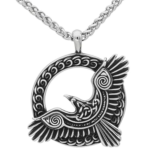 Collier amulette homme robuste contre l'usure pendentif viking Muninn