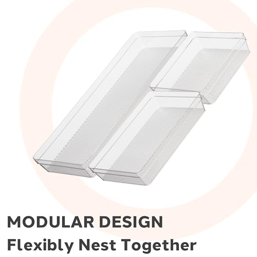 Image of Oggi Set of 3 Clear Drawer Organizers - (1) 6x6.25, (1) 6.25x9.25, (1) 6.25x15.75 - Ideal for Organizing Kitchen Drawers, Office, Desk, Silverware, Kitchen Utensils, Cosmetics and Bathrooms