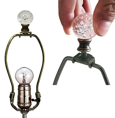 Hyamass 2Pcs Clear Crystal Bubble Ball Shaped Lamp Finial 1-3/4 Inch Lamp Shade Finial Decoration Accessories With Polished Brass Base（Bronze） #TOP4