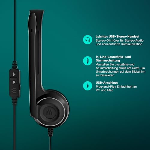 EPOS PC 8 USB On-Ear-Stereo Wired Headset mit Mikrofon, Kopfhörer mit Kabel, Inline-Lautstärke, Stummschaltung… – Ansicht 4