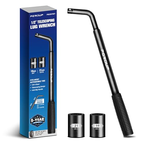 zhax Telescoping Lug Wrench Extended Lug Wheel Wrench with 19mm(3/4) and 21mm(13/16) CR-V Steel Sockets Tire Repair Tools for Car Truck & Van