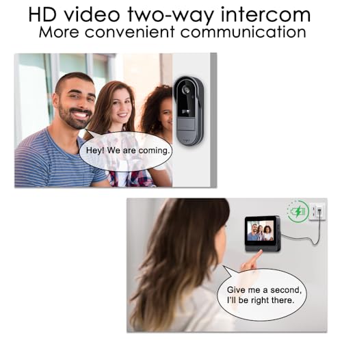 Draadloze deurbel met camera, 1080P IP67 waterdicht, video-deurtelefoon voor buiten met 4,3 inch scherm, 170° kijkhoek, nachtzicht, video-intercom voor thuis, zonder wifi/app - Afbeelding 4