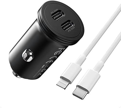 40W USB C Car Charger for iPhone 13, Fast USB C Car Charger Adapter Dual Ports, iPhone Car Charger Aluminum Alloy with USB C to Lightning Cable for iPhone 13/12 Pro Max/11 Pro/XS/XR/8 and More