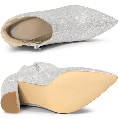 Allegra K Allegra K Women's Glitter Pointed Toe Cutout Block Heel Silver Ankle Booties 7 M US