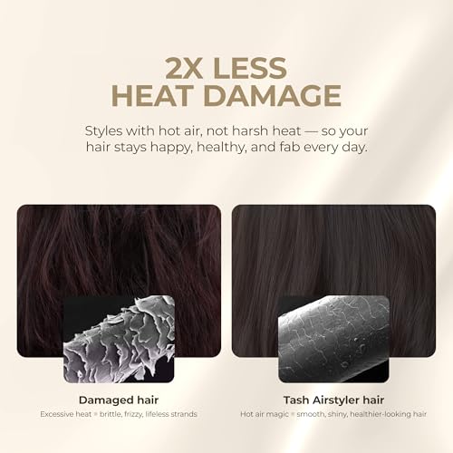 Image of Tash Hair 6-in-1 AirStyler- Hot Air Brush, Straightener Brush, Curling Tong, Blow Dryer, Concentrator & Diffuser | 50% Less Hair Breakage, 1200 Watts, 3 Heat Settings | All in One Multi Styler