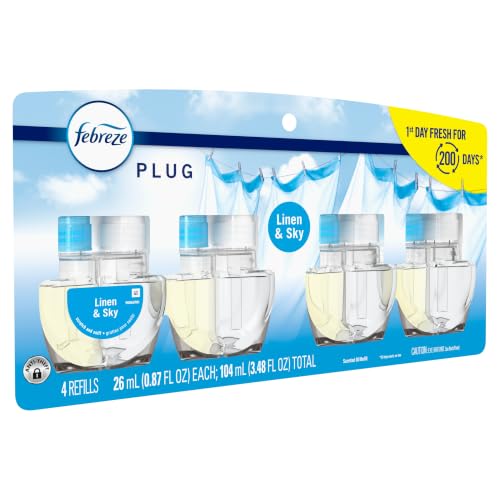 Febreze Plug in Air Freshener, Odor-Fighting Scented Oil Refill, Air Fresheners for Home and Bathroom and Kitchen, Long Lasting for Strong Odors, Linen & Sky Scent, 0.87oz Refills, 4 Count - image 7