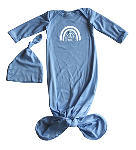 New Here Rainbow Silky Baby Gown with Hat for Boys and Girls-Boy, Girl, Gender Neutral