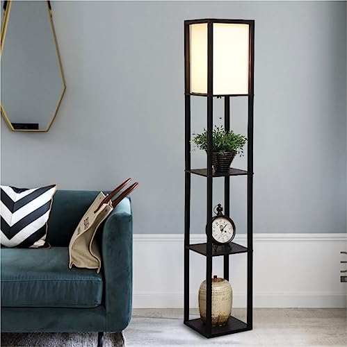 Lámpara de pie para sala de estar y dormitorio con estantería de madera elegante 5