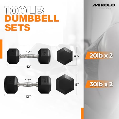 Image of Mikolo Dumbbell Sets with Rack, Rubber Hex Dumbbells, Multiple Choices in 160 /200 /380 /450 /550LB, Hand Weights with Chrome Handle for Strength Training