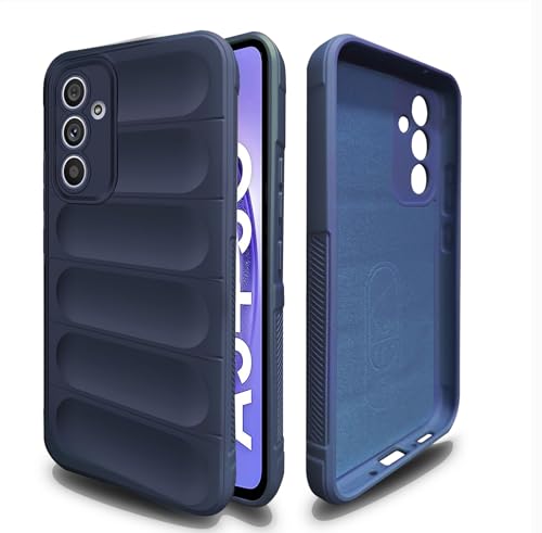 Image of A rtistque Liquid Silicone Stripes Back Cover Case for Samsung Galaxy M14 5G | with Camera Protection | with Inner Fabric | Anti Slip Grip | AirBag Case - Blue