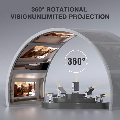 Image of [Officially-Licensed App & Auto Focus]Light Silver Smart Mini Projector with WiFi and Bluetooth, XuanPad 4K Support Movie Projector, Portable Native 1080P Outdoor Projector with 360 Stand
