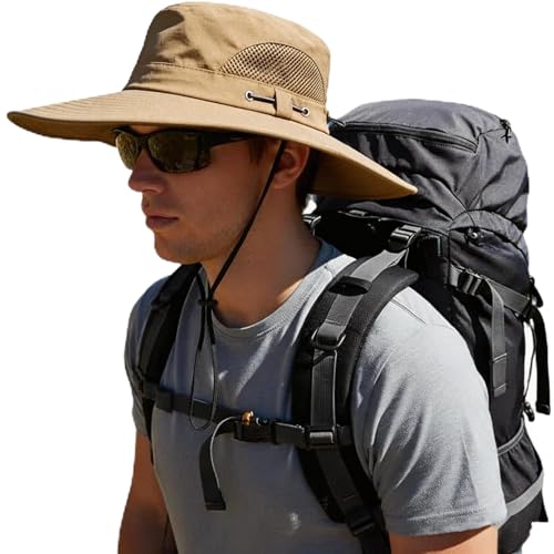 Packable Waterproof Bucket Hat with Chin Strap for Men & Women, UV Protection Sun Hat with Adjustable Fit, Foldable Design Perfect for Beach, Fishing, Hiking, Safari & Outdoor Activities (Khaki)
