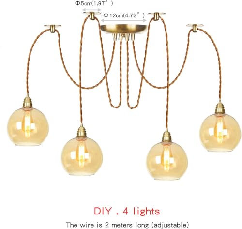 Lustres à LED design araignée et verre ambré haut de gamme - 7