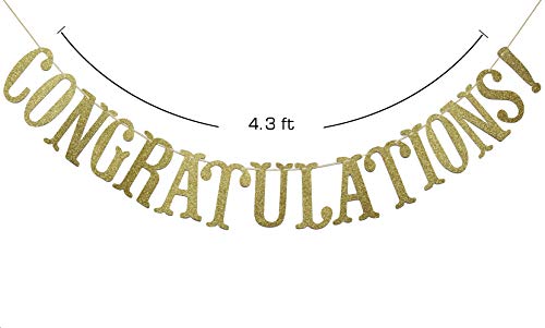 Image of Congratulations Banner, Graduation Party Decor | Gold Glitter Congrats Sign for Retirement, Wedding, Job Promotion Party Decorations, Pre-strung