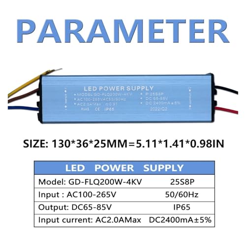 Transformateur éclairage LED 200W DC 65-85V bloc alimentation IP65 étanche