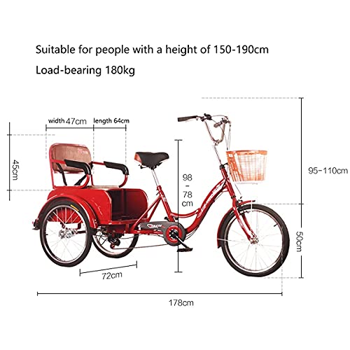 Triciclo adulto de 20 pulgadas, 6 velocidades, con canasto y asiento trasero para compras y ejercicio, ideal para adultos mayores, hombres y mujeres miniatura 2