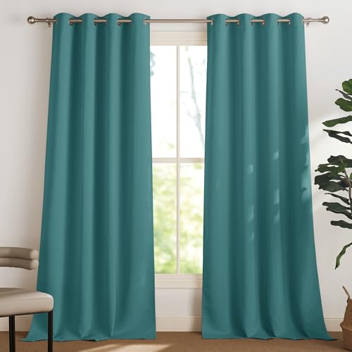 PONY DANCE Ösen Gardinen Blickdicht 2er Set H 245 x B 140 cm Tealblau, Verdunklungsvorhänge für Schlafzimmer Thermo Vorhänge gegen Hitze Blackout Curtains Living Room